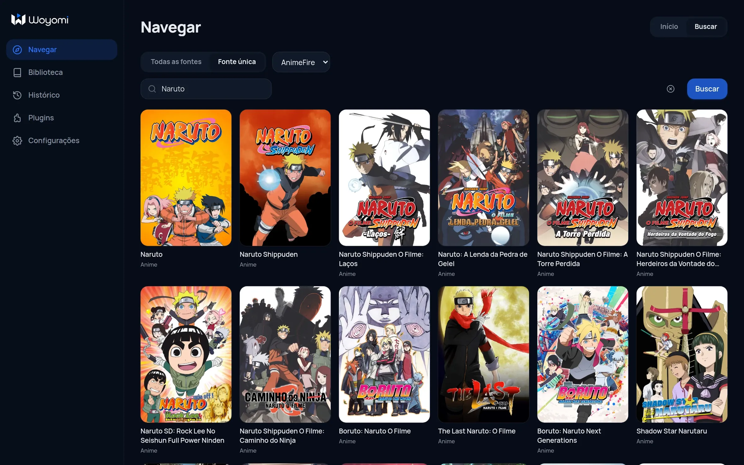 Anime search on the AnimeFire source